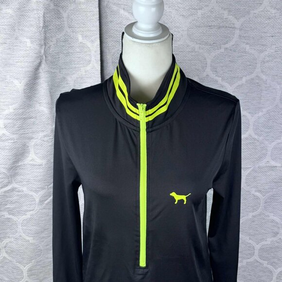 PINK Victoria Secret Ultimate Half Zip Pullover Black Neon Green Athletic Size M - Picture 2 of 7